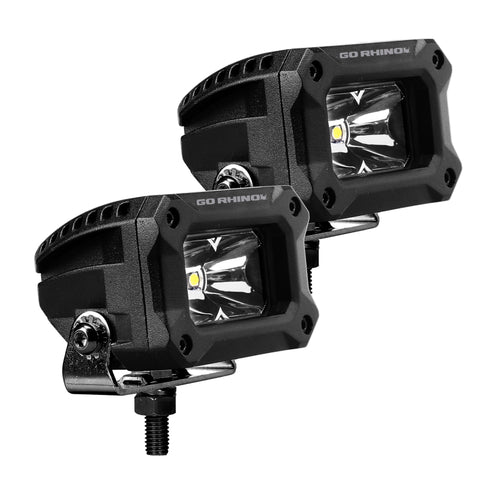 Go Rhino Xplor Bright Series Rectangle LED Spot Light Kit (Surface/Thread Stud Mnt) 3x2 - Blk (Pair) - 751003023SBS