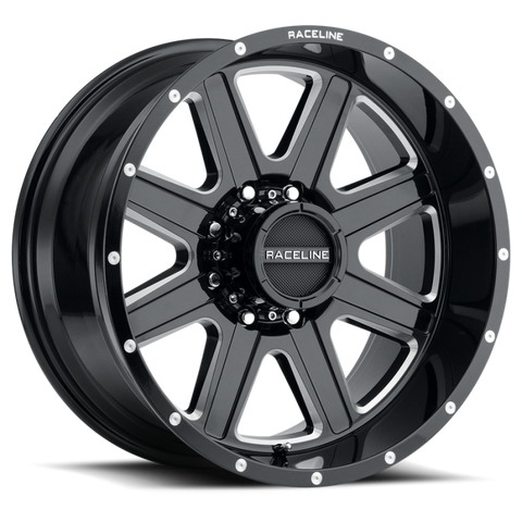 Raceline 940M Hostage 17x9in / 8x165.1 BP / 12mm Offset / 125.2mm Bore - Black & Milled Wheel - 940M-79080+12