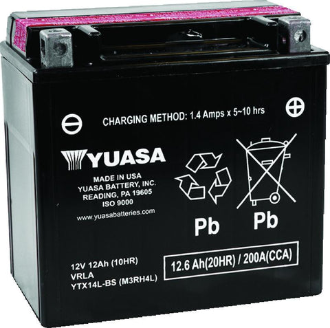 Yuasa YTX14L-BS Maintenance Free AGM 12-Volt Battery w/Bottle - YUAM3RH4L