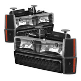 xTune GMC Yukon 92-93 Crystal Headlights w/ Corner & LED Bumper Black HD-JH-GMCCK88-LED-AM-BK-SET - 5073532