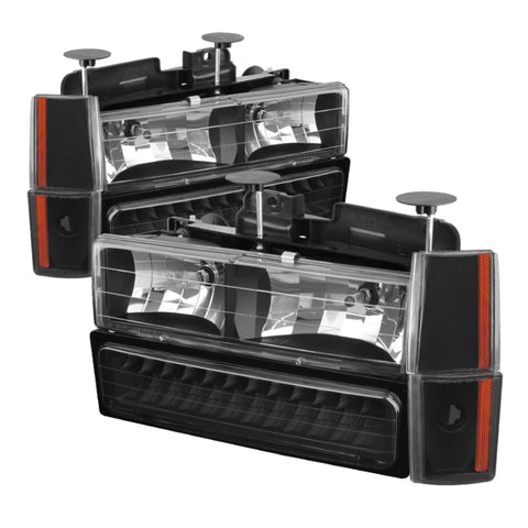 xTune GMC Yukon 92-93 Crystal Headlights w/ Corner & LED Bumper Black HD-JH-GMCCK88-LED-AM-BK-SET - 5073532