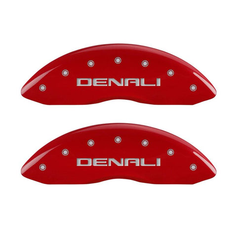 MGP 4 Caliper Covers Engraved Front & Rear Denali Red finish silver ch - 34208SDNLRD