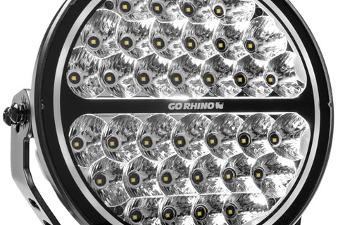 Go Rhino Xplor Blackout Series Round LED Sgl Driving Kit w/DRL (Surface/Thread Stud Mnt) 9in. - Blk - 751700911DRS