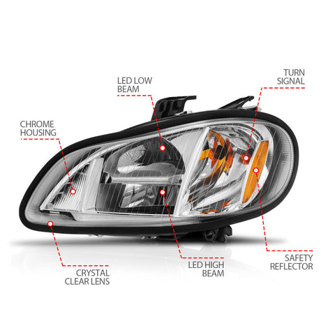 ANZO 2002-2014 Freightliner M2 LED Crystal Headlights Chrome Housing w/ Clear Lens (Pair) - 131031