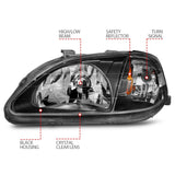 ANZO 1999-2000 Honda Civic Crystal Headlights Black - 121070
