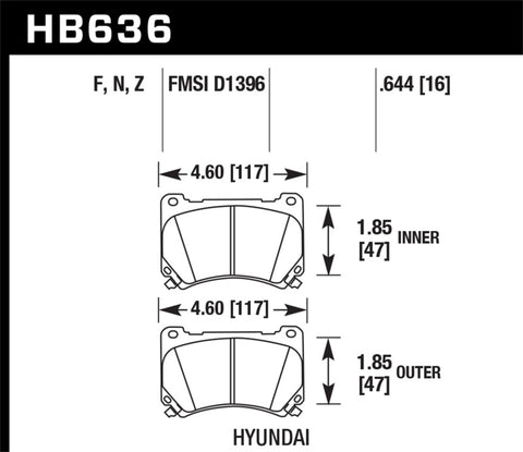 Hawk 09-10 Hyundai Genesis Sedan V8 HP+ Street Front Brake Pads - HB636N.644
