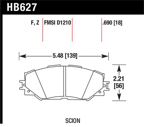 Hawk 08-11 Scion xB / 08-10 Scion xD / 09-10 Toyota Corolla / 09-10 Matrix / 06-10 Rav4 / 10 Lexus H - HB627F.690
