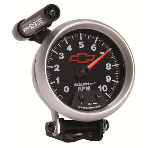 Autometer GM Red Bowtie Black 3-3/4in 0-10000 RPM Pedestal Mount Tachometer Quick-Lite - 3690-00406