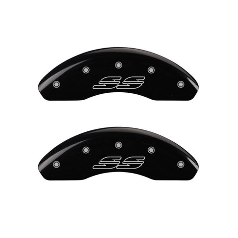 MGP 4 Caliper Covers Engraved Front & Rear Impala style/SS Black finish silver ch - 14050SSS2BK