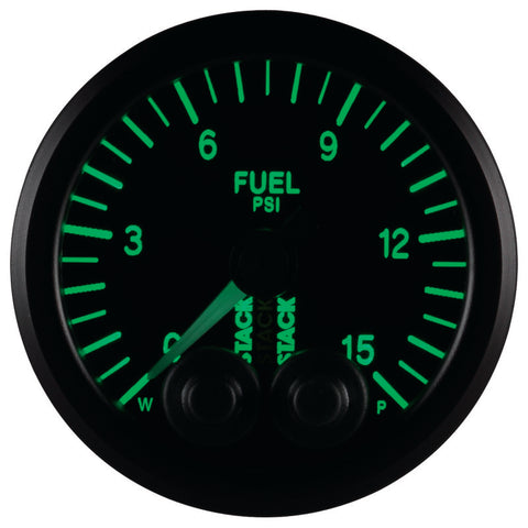 Autometer Stack 52mm 0-15 PSI 1/8in NPTF Male Pro-Control Fuel Pressure Gauge - Black - ST3504
