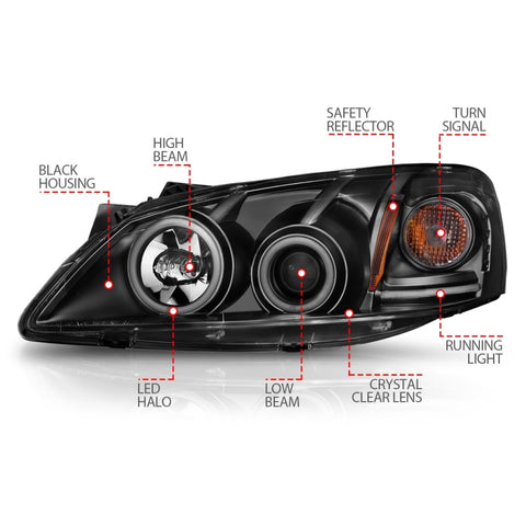 ANZO 2005-2010 Pontiac G6 Projector Headlights w/ Halo Black (CCFL) - 121371
