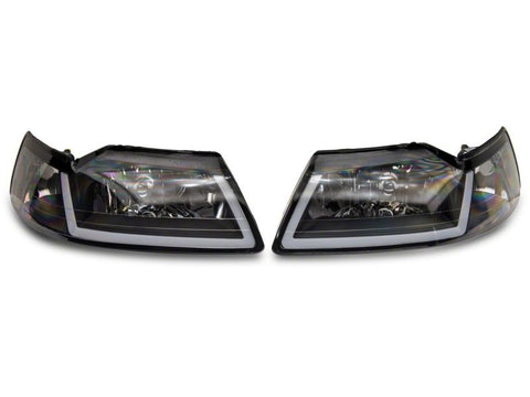 Raxiom 99-04 Ford Mustang Axial Series Headlights w/ Sequential LED Bar- Blk Housing (Clear Lens) - 422713