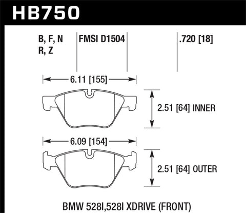 Hawk 13-14 BMW 528i / 528i xDrive HPS Front Brake Pads - HB750F.720