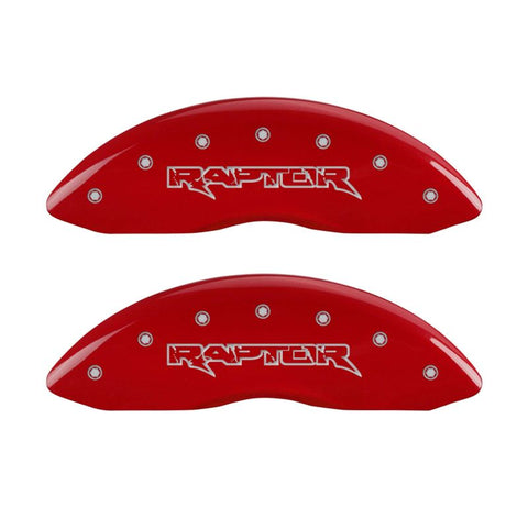 MGP 4 Caliper Covers Engraved Front & Rear Raptor Red finish silver ch - 10213SRPTRD