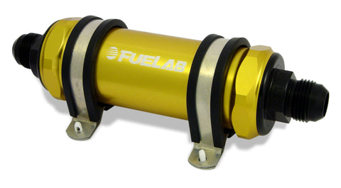 Fuelab 828 In-Line Fuel Filter Long -12AN In/Out 10 Micron Fabric - Gold - 82804-5