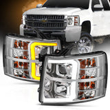 ANZO 07-13 Chevrolet Silverado 1500/2500/3500 Proj Headlights w/ Plank Style Switchback Chrome w/Amb - 111411