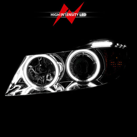 ANZO 2006-2008 BMW 3 Series E90-E91 Projector Headlights w/ Halo w/ LED Bar Chrome (CCFL) - 121336