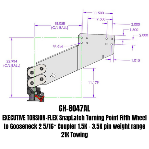 Gen-Y Executive Torsion-Flex Turning Point 5th Wheel to Gooseneck 2-5/16in Coupler (1.5K-3.5K PW) - GH-8047AL