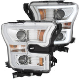 ANZO 2015-2017 Ford F-150 Projector Headlights w/ Plank Style Switchback Chrome w/ Amber - 111358