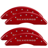 MGP 4 Caliper Covers Engraved Front & Rear Silverado Red finish silver ch - 14173SSILRD