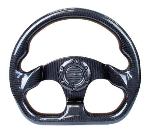 NRG Carbon Fiber Steering Wheel (320mm) Flat Bottom w/Shiny Black Carbon - ST-009CF/BK