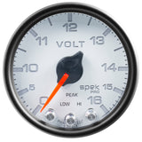 Autometer Spek-Pro Gauge Voltmeter 2 1/16in 16V Stepper Motor W/Peak & Warn Wht/Blk - P34412