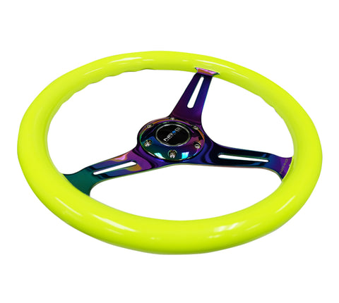 NRG Classic Wood Grain Steering Wheel (350mm) Neon Yellow Color w/Neochrome Spokes - ST-015MC-NYW