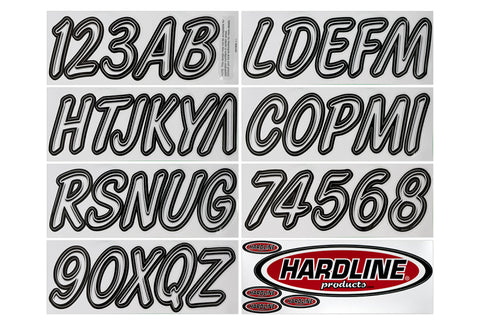 Hardline Boat Lettering Registration Kit 3 in. - 400 Transparent Clear/Black - 400CLBLK
