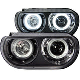 ANZO 2008-2014 Dodge Challenger Projector Headlights w/ Halo Black (CCFL) (HID Compatible) - 121306