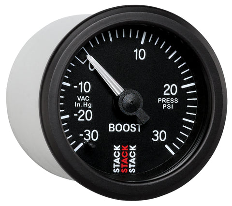 Autometer 52mm Stack Instruments -30INHG to +30PSI Mechanical Boost Gauge - Black - ST3112
