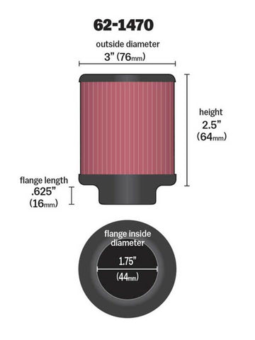K&N 1.75 inch Vent 3 inch D 2.5 inch H Air Filter - Rubber Top - 62-1470