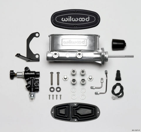 Wilwood HV Tandem M/C Kit w L/H Bracket & Prop Valve - 7/8in Bore Ball Burnished-W/Pushrod - 261-13271-P