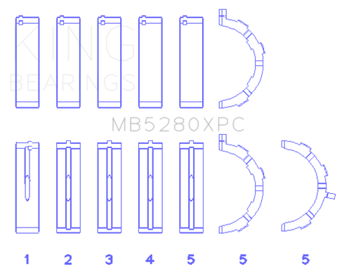 King Ford V8 4.6L/5.4L SOHC Coated (Size .026) Crankshaft Main Bearings (Set of 5) - MB5280XPC.026