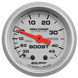 Autometer Ultra-Lite 52mm 30 IN HG/45 PSI Mechanical Boost/Vacuum Gauge - 4308