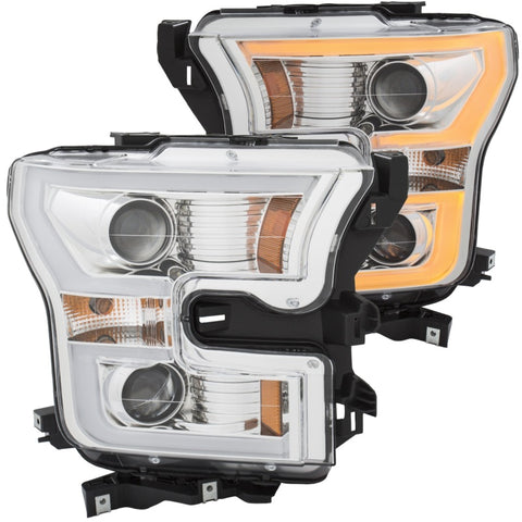 ANZO 2015-2017 Ford F-150 Projector Headlights w/ Plank Style Switchback Chrome w/ Amber - 111358