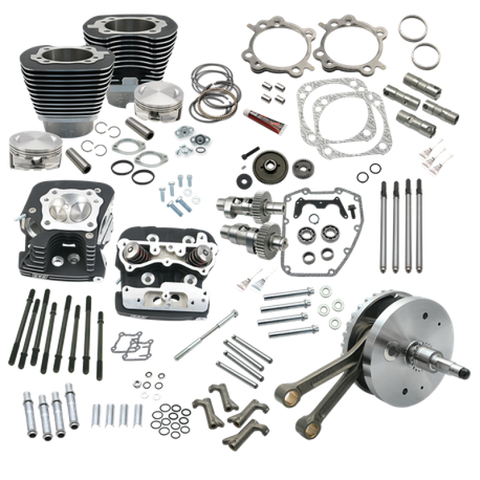 S&S Cycle 00-06 BT 124in Hot Set Up Kit w/ S&S Cylinder Heads - Wrinkle Black - 900-0565