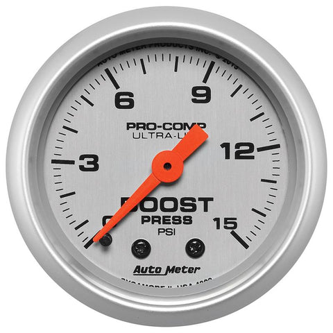 Autometer Ultra-Lite 52mm 0-15 PSI Mechanical Boost Gauge - 4302