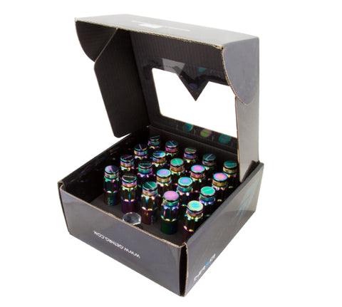 NRG 700 Series M12 X 1.5 Steel Lug Nut w/Dust Cap Cover Set 21 Pc w/Locks & Lock Socket - Neochrome - LN-LS700MC-21
