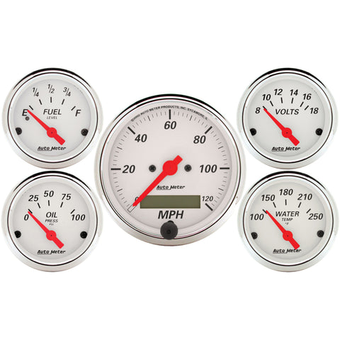 Autometer Arctic White 5 Pc Kit Box w/ Elec Speedo, Elec Oil Press, Water Temp, Volt, Fuel Level - 1302