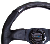 NRG Carbon Fiber Steering Wheel (320mm) Flat Bottom & Leather Trim w/Black Stitching - ST-009CFBS