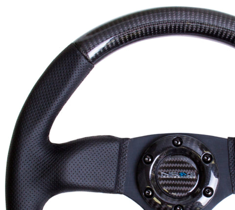 NRG Carbon Fiber Steering Wheel (320mm) Flat Bottom & Leather Trim w/Black Stitching - ST-009CFBS