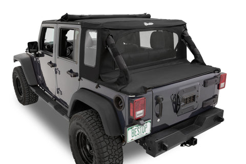 Bestop 07-18 Jeep Wrangler JK 4-Door Halftop Soft Top (Premium Black Twill) - 53901-17