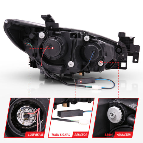 ANZO 2014-2015 Mazda 6 Projector Headlights w/ Plank Style Design Black - 121516