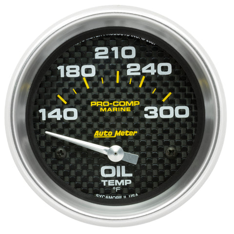 Autometer Marine Carbon Fiber Electric Oil Temperature Gauge 2-5/8in 140-300 Deg F - 200765-40