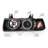 ANZO 1992-1998 BMW 3 Series E36 Projector Headlights w/ Halo Black G2 1 pc - 121325