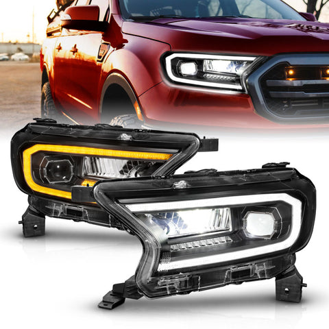 ANZO 19-23 Ford Ranger Full LED Projector Headlights w/ Initiation & Sequential - Black - 111613