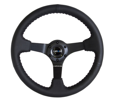 NRG Reinforced Steering Wheel (350mm / 3in. Deep) Bk Leather w/Bk BBall Stitch (Odi Bakchis Edition) - RST-036MB-R