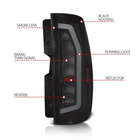 Anzo 07-14 Chevrolet Suburban / 07-14 GMC Yukon Black Full LED Tail Light Plank Style w/ Smoke Lens - 311488