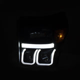 ANZO 11-16 Ford F-150 Super Duty Projector Headlights w/ U-Bar Switchback Black w/ Amber - 111386
