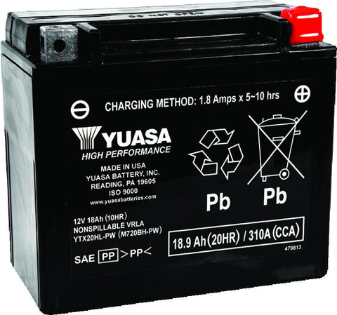 Yuasa YTX20HL-PW Maintenance Free AGM 12-Volt Battery - YUAM720BH-PW